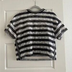 Women's Black and White Striped Short Sleeve Top